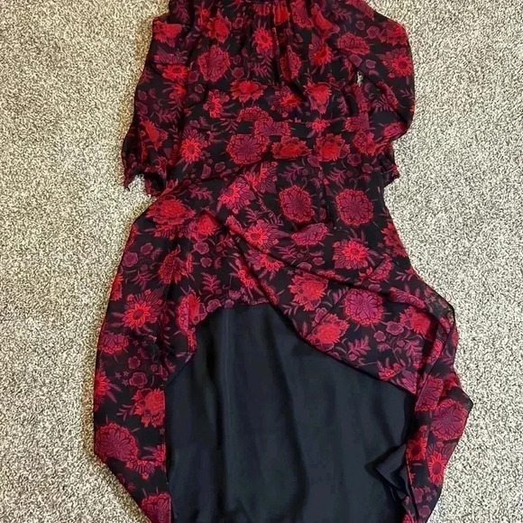 TOMMY HILFIGER DRESS RED BLACK FLORAL CHIFFON LONG SLEEVE MIDI SIZE 4 - Picture 8 of 16